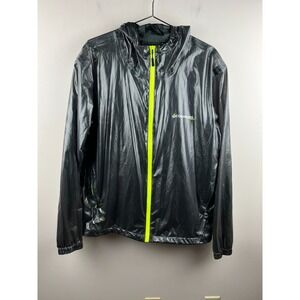 Compass 360 Mens Rain Jacket Medium Charcoal Metallic Neon Yellow Hooded Shell